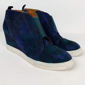 Paolo Navy and Forest Green Suede Wedge Sneaker Booties